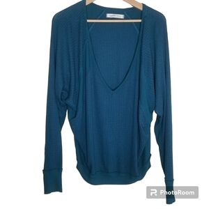 FREE PEOPLE WE THE FREE Teal Long Sleeve Santa Clara Top Sweater